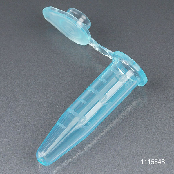 Globe Scientific Microcentrifuge Tube, 0.5mL, PP, Attached Snap Cap, Graduated, Blue, Certified: Rnase, Dnase and Pyrogen Free, 500/Stand Up Zip Lock Bag Image