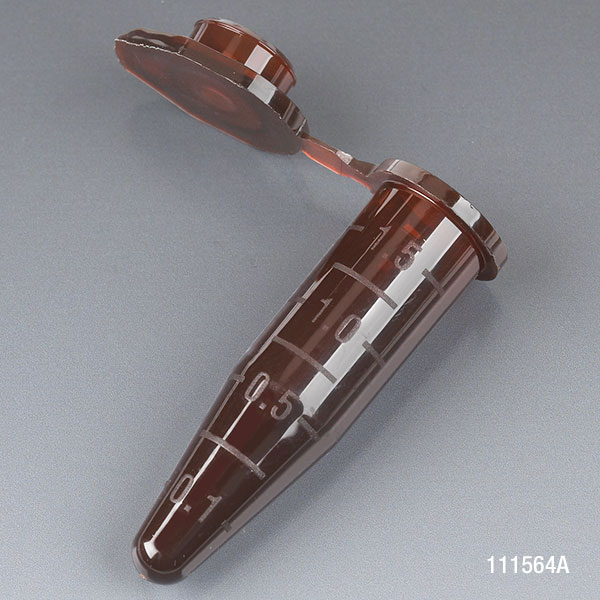 Globe Scientific Microcentrifuge Tube, 1.5mL, PP, Attached Snap Cap, Graduated, Amber, Certified: Rnase, Dnase and Pyrogen Free, 500/Stand Up Zip Lock Bag Image