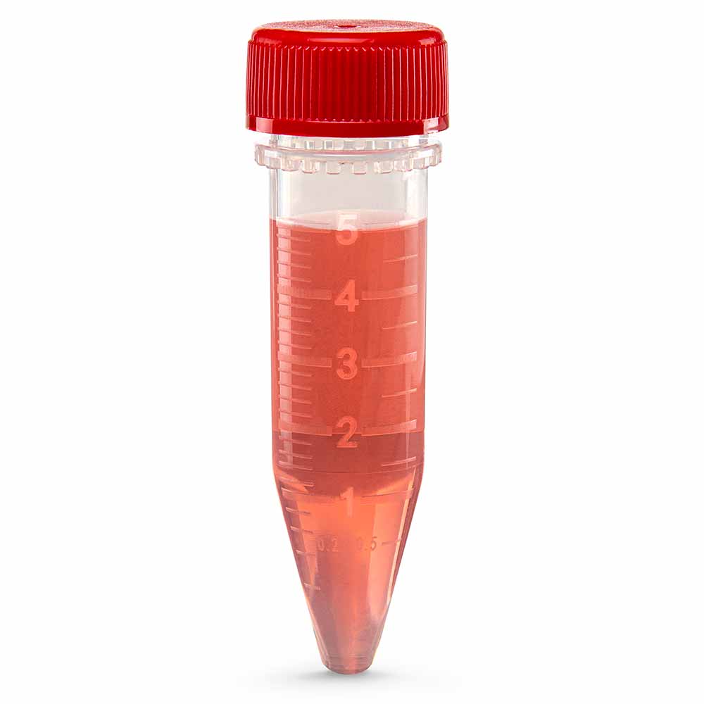 Globe Scientific Diamond Midi Centrifuge Tube, 5.0mL, PP, Separate Red Screw Cap, Graduated, 100 of Each/Bag, 5 Bags of Each/Carton Image