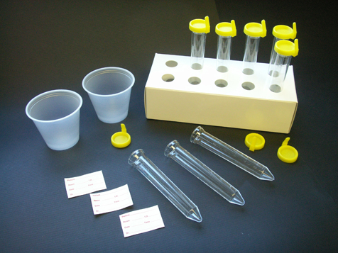 Globe Scientific Uri-Pak Urine Collection System, 12mL Flared Top Urine Tube, Yellow Snap Caps with Sanitary Grip, Collection Cups, ID Labels & Rack, 100/Bag, 5 Bags/Unit Image