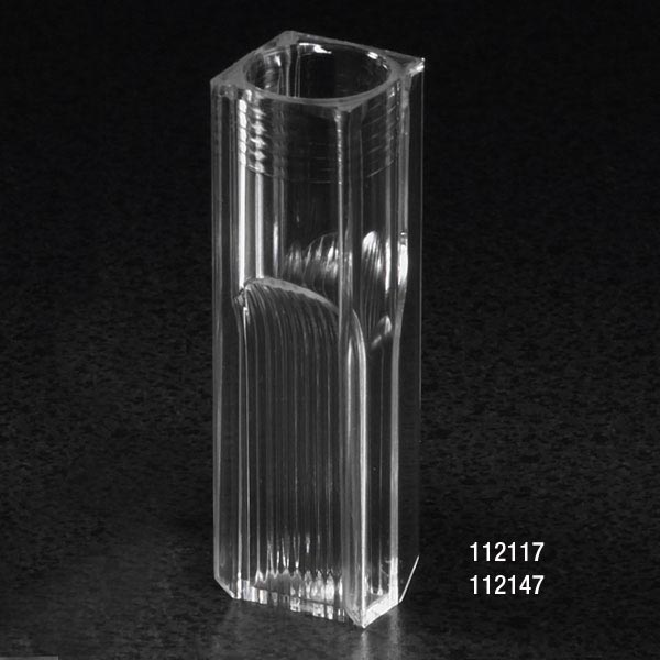 Globe Scientific Cuvette, Semi-Micro, 2.5mL, with 2 Clear Sides, UV Grade Polymethylmethacrylate (PMMA), 100/Tray, 5 Trays/Unit Image