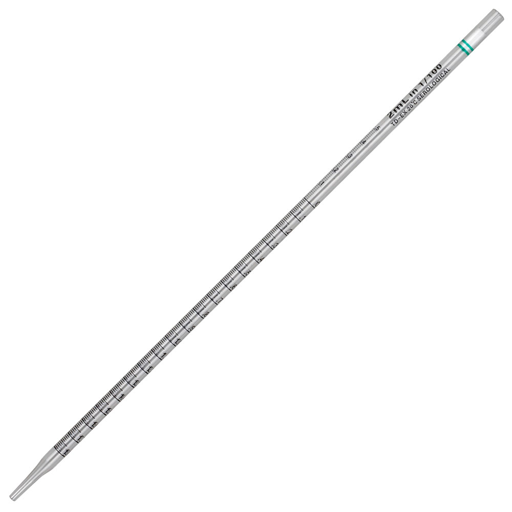 Globe Scientific Serological Pipette, Diamond Essentials, 2mL, PS, Standard Tip, 275mm, STERILE, Green Band, Individually Wrapped, 100/Bag, 5 Bags/Unit Image