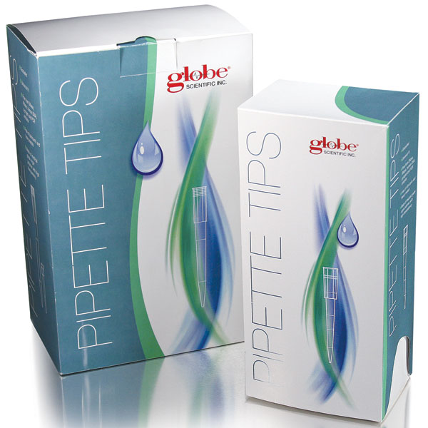 Globe Scientific Pipette Tip, 0.1 - 20uL, Certified, Universal, Low Retention, Graduated, 45mm, Extended Length, Natural, STERILE, 96 Tips/Refill Rack, 10 Refill Racks/Box Image