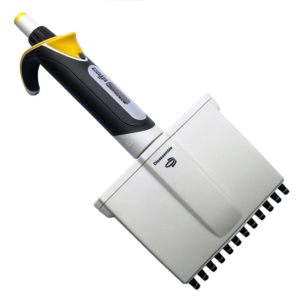 Globe Scientific ** SEE NEW & IMPROVED # 3355-20 ** Pipette, Diamond Advance, Fully Autoclavable, 12-Channel, Adjustable Volume, 2 - 20uL, Yellow Image