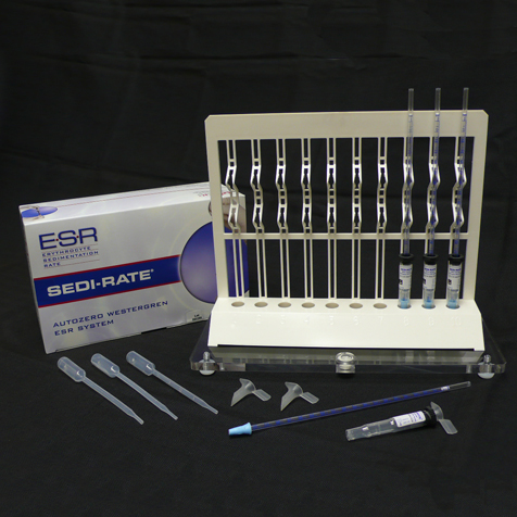 Globe Scientific ESR: Sedi-Rate Westergren Starter Kit, (Includes: 100 Test Kit, Rack, Leveling Support, ESR Pipettes & Funnels) Image