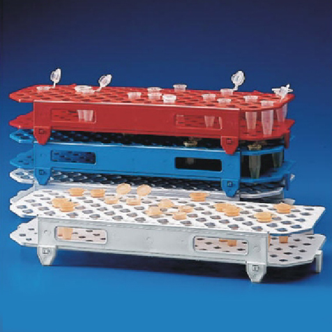 Globe Scientific Snap-N-Rack Tube Rack for 1.5mL and 2.0mL Microcentrifuge Tube, 100-Place, PP, Blue Image