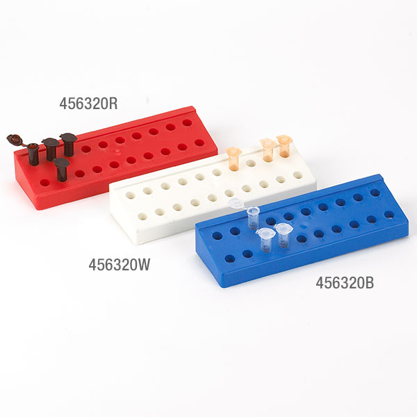 Globe Scientific Rack for 1.5mL and 2.0mL Microcentrifuge Tubes, Reinforced PP, 20-Place, Blue Image