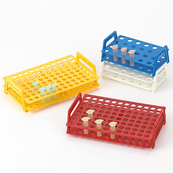 Globe Scientific Wireless MicroTube Rack with Handles for 1.5mL and 2.0mL Microcentrifuge Tubes, 96-Place, Yellow Image