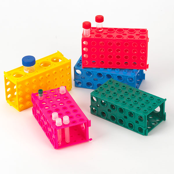 Globe Scientific TUFFBLOK Tube Rack, 4-Way, PP, Link Together, Assorted Colors, 5/Pack Image