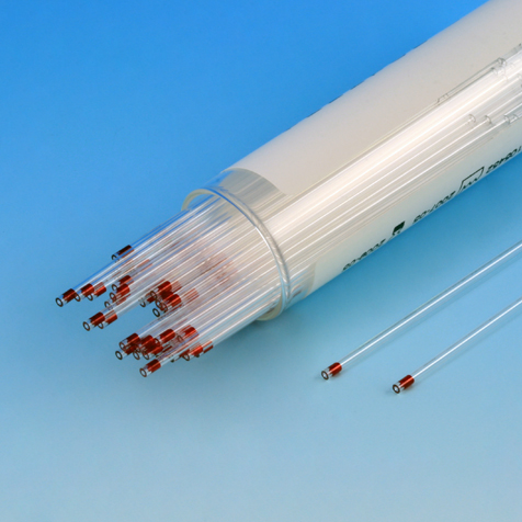Globe Scientific Capillary Tube, Microhematocrit, Soda Lime Glass, Red Tip, Sodium Heparinized, 100/Vial, 10 Vials/Unit Image