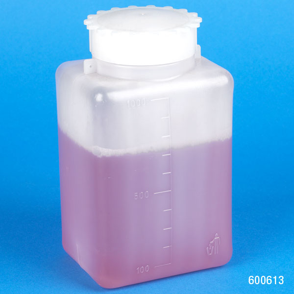 Globe Scientific Bottle with Screwcap, Wide Mouth, Square, Graduated, PE (Cap: PP), 1000mL Image