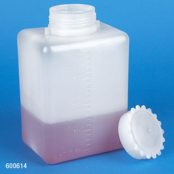 Globe Scientific Bottle with Screwcap, Wide Mouth, Square, Graduated, PE (Cap: PP), 2000mL, 20/Bag, 2 Bags/Unit Image