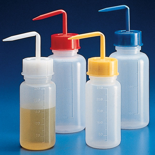 Globe Scientific Wash Bottle, Squeeze with Wide Mouth, Screwcap, PE, 500mL, Clear/Natural Image