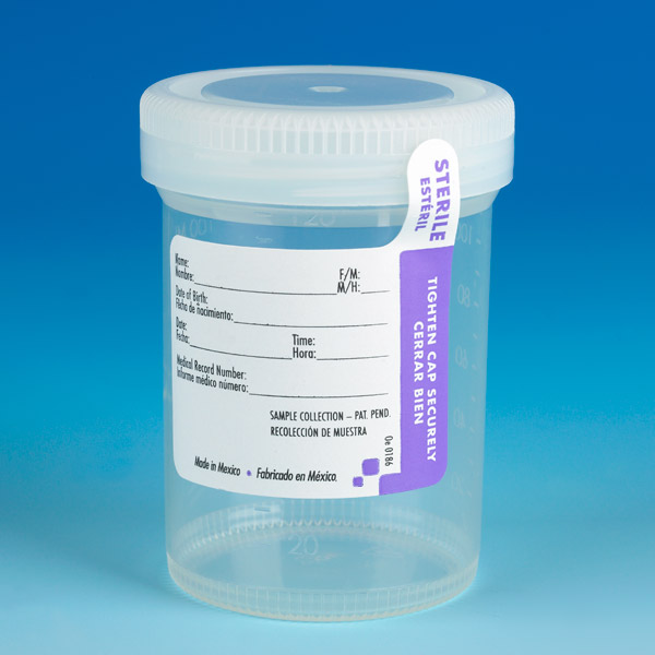 Globe Scientific Container: Tite-Rite, 120mL (4oz), PP, STERILE, Attached Natural Screw Cap, ID Label with Tab Seal, Graduated Image