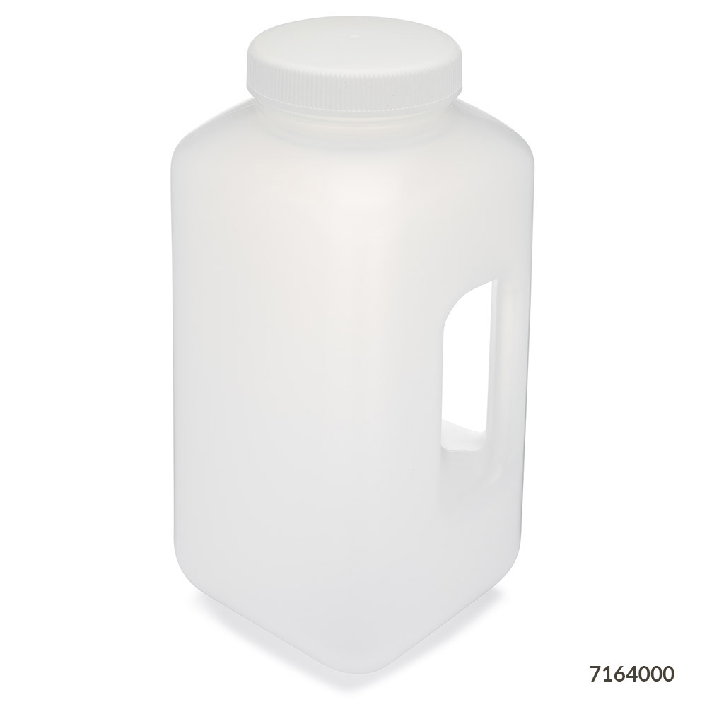 Globe Scientific Bottle, Large Wide Mouth with Handle, Square, PP Bottle, 100mm PP Screw Cap, 4 Litres (1.0 Gallons) Image
