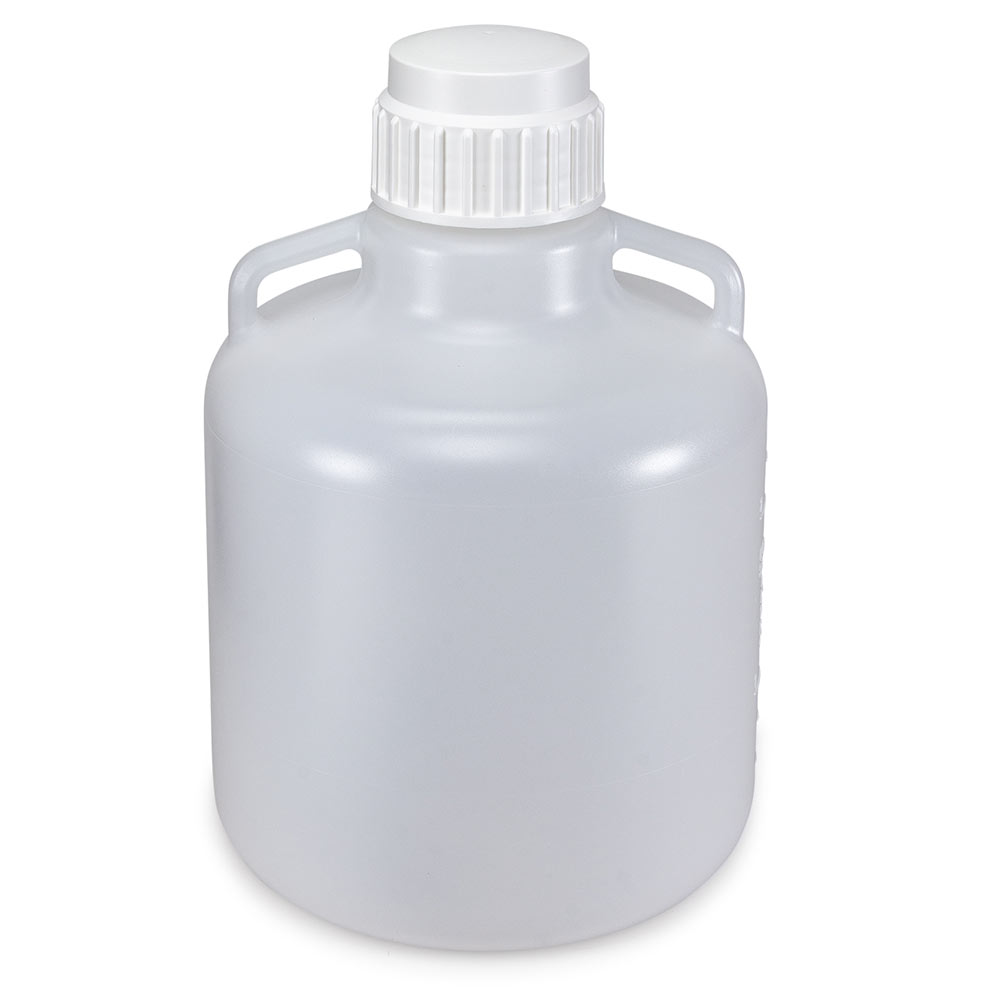 Globe Scientific Carboy, Round with Handles, LDPE, White PP Screwcap, 10 Liter, Molded Graduations Image
