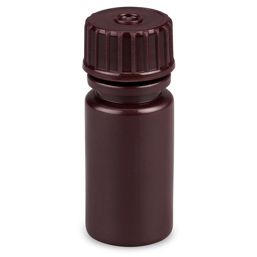 Globe Scientific Bottle, Narrow Mouth, Boston Round, Amber HDPE with Amber PP Closure, 4mL, Bulk Packed with Bottles and Caps Bagged Separately, 2000/Case Image