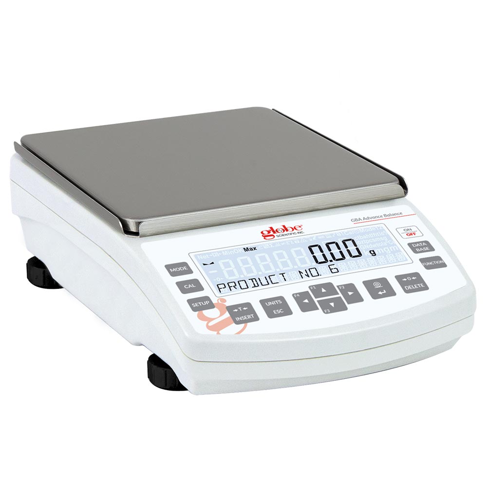 Globe Scientific Balance, Precision, 6000g X 0.01g, Internal Calibration, 100-240V, 50-60Hz, External Batteries, Includes ISO/IEC 17025:2017 Caibration Certificate Image