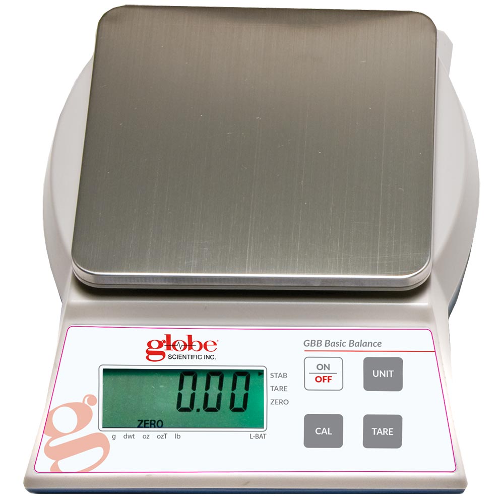 Globe Scientific Balance, Toploading, Basic, Portable, 3000g X 0.1g, External Calibration, 100-240V, 50-60Hz, External Batteries, Includes ISO/IEC 17025:2017 Caibration Certificate Image