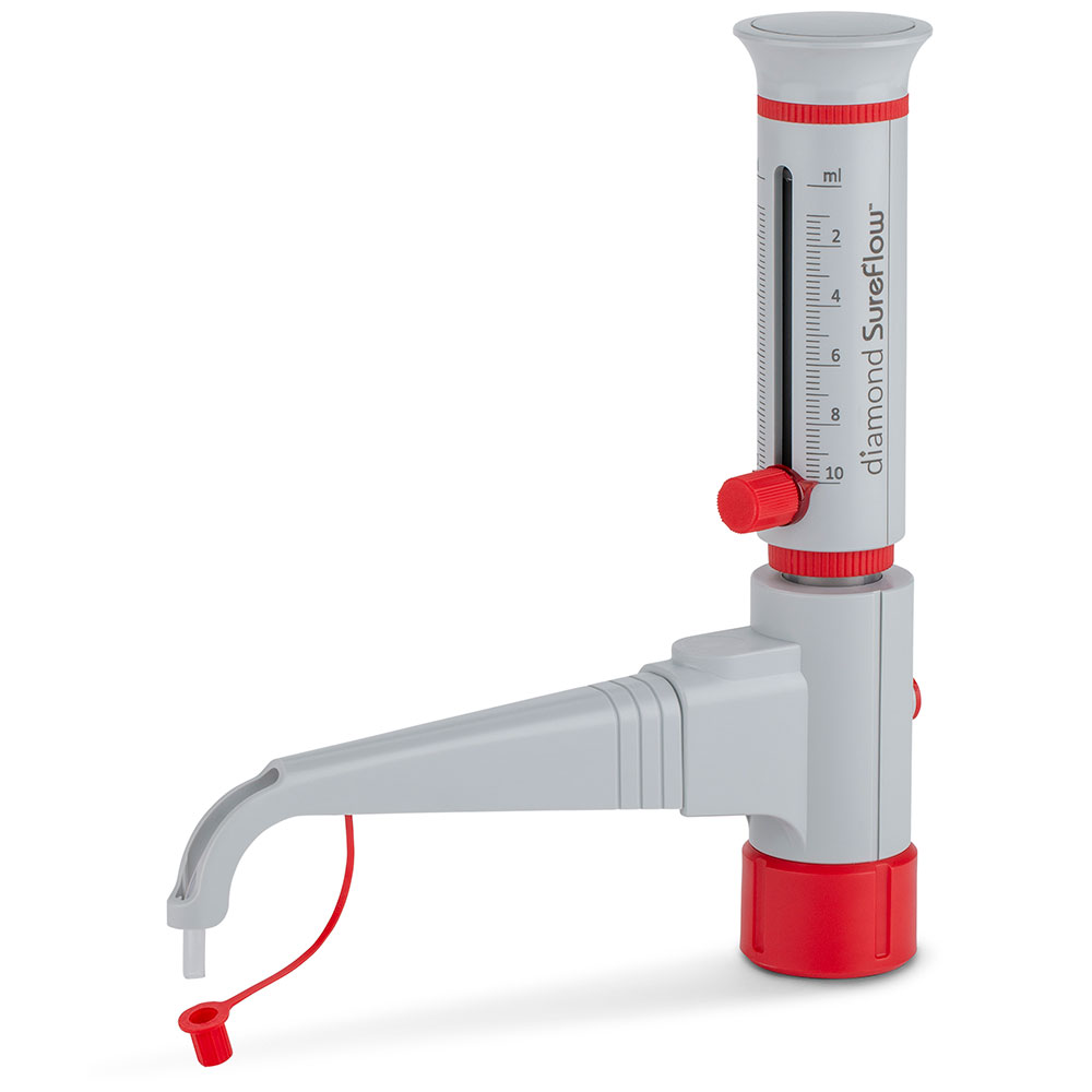 Globe Scientific Bottle Top Dispenser, Diamond SureFlow, Standard, 1.0mL to 10.0mL, 0.2mL increments Image