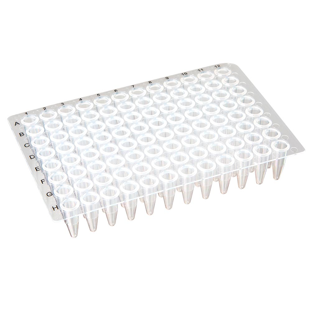 Globe Scientific 0.2mL 96-Well PCR Plate, No Skirt, Flat Top, Clear Image