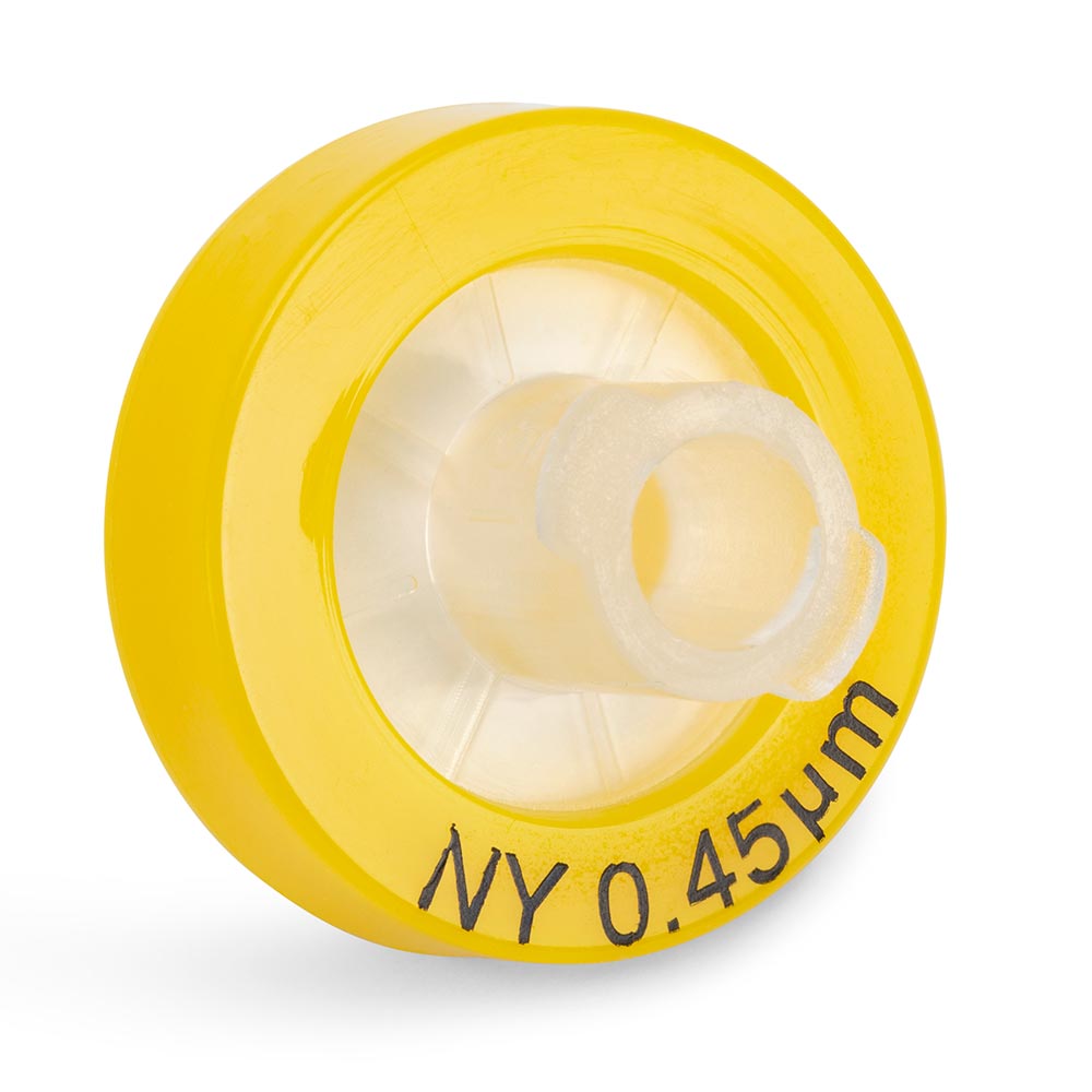 Globe Scientific Syringe Filter, Nylon Membrane, 0.45?m Porosity, 13mm Diameter, PP Housing, Non-sterile, Bulk Packed Image