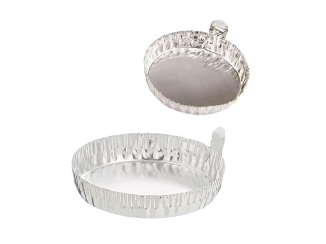 Eagle Thermoplastics® D43-100 Round Dish With Crimped Sides And Tab, Aluminum. 